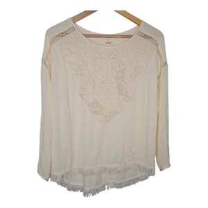 Sundance Womens Boho Crochet Lace Fringe Hem Rayon Blouse Size Small